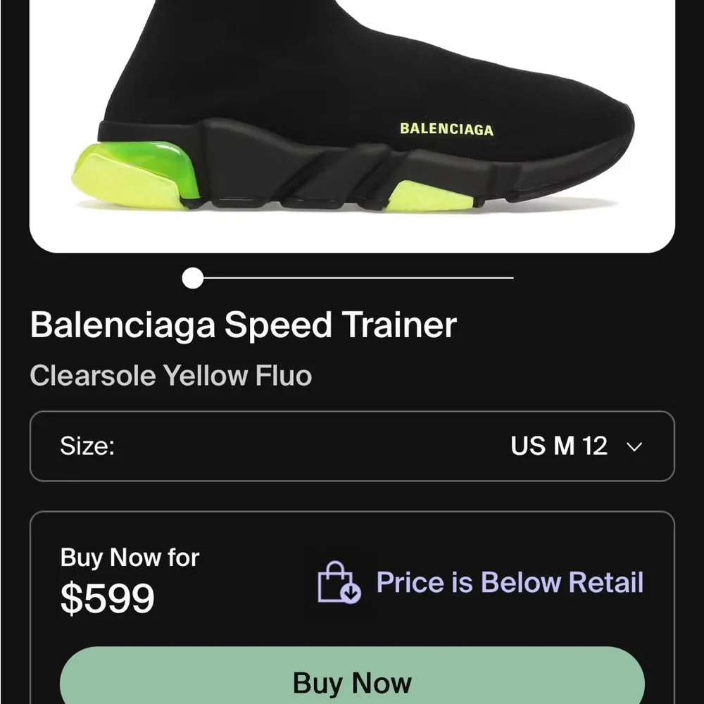 Balenciaga Black and Neon Green Speed Trainers - Picture 3 of 3